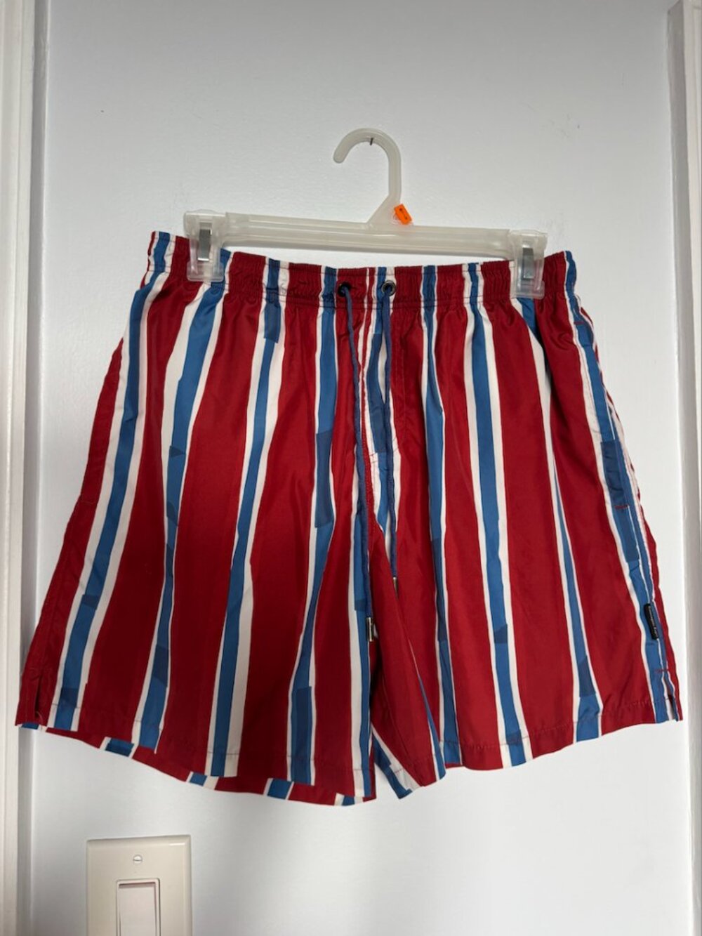 Ermenegildo Zegna Striped Red, Blue + White Swim Trunks in Medium